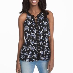Whbm Sleeveless‎ Tiered Lace-up Floral Tank Top Sz S
